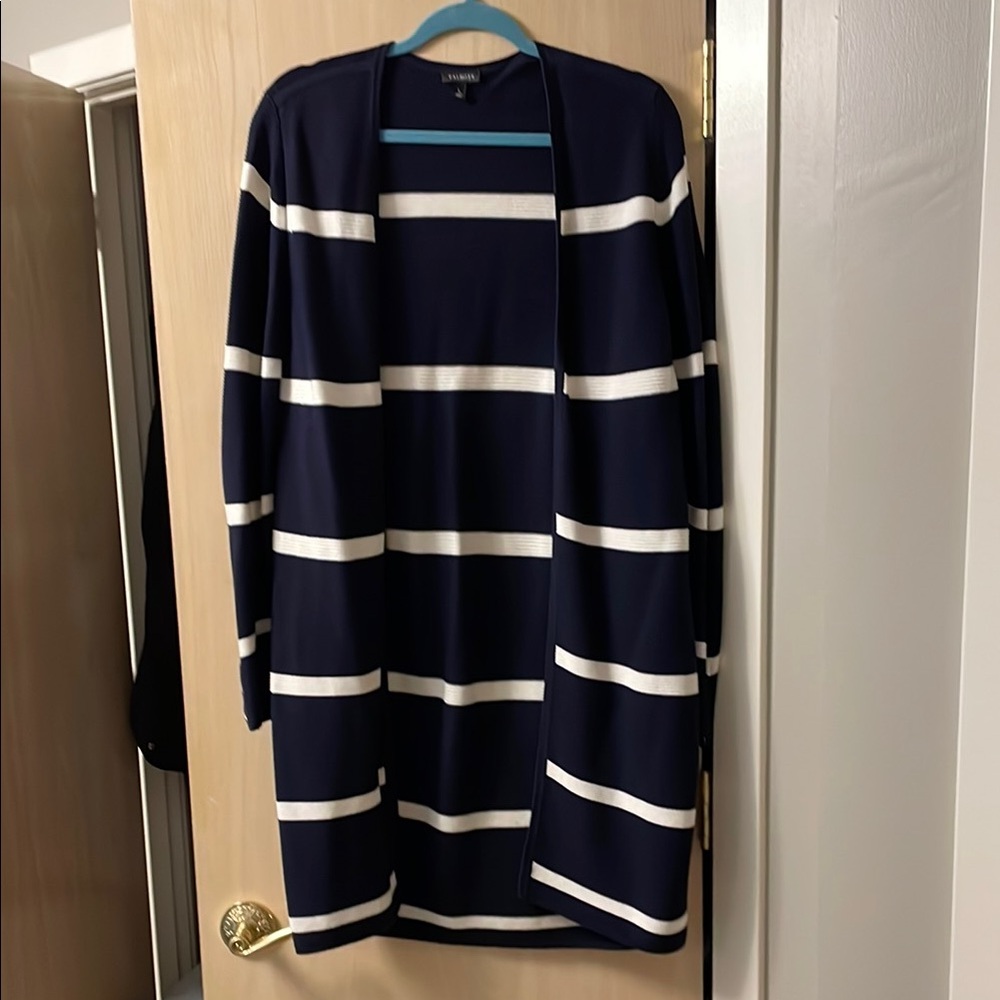 Talbots Navy and White Striped Long Cardigan Size Large